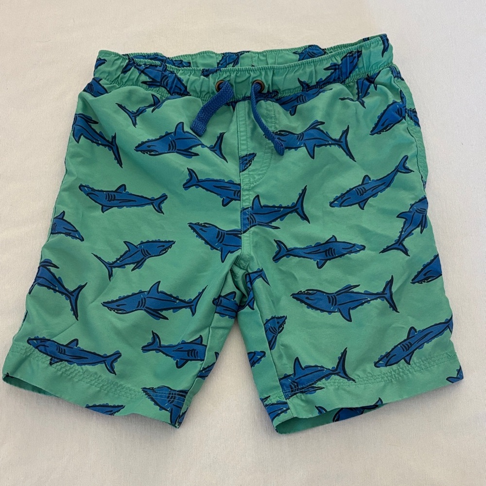 Tucker + Tate Green and Blue Shark Print Swim Trunks with Mesh Lining